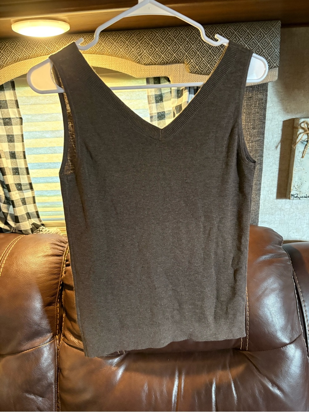 Classic V-Neck Sleeveless Knit Tank in Brown